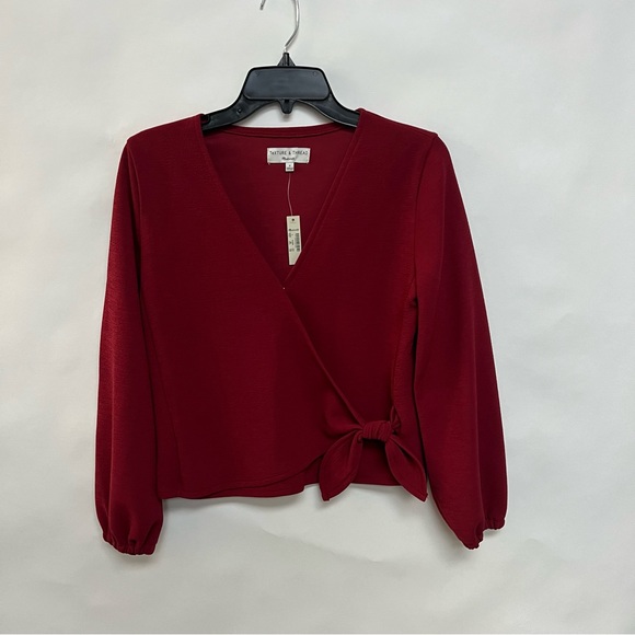 Madewell Crepe Wrap Top Deep Crimson Red Long Sleeve Blouse Shirt Size Small NWT - Picture 5 of 7